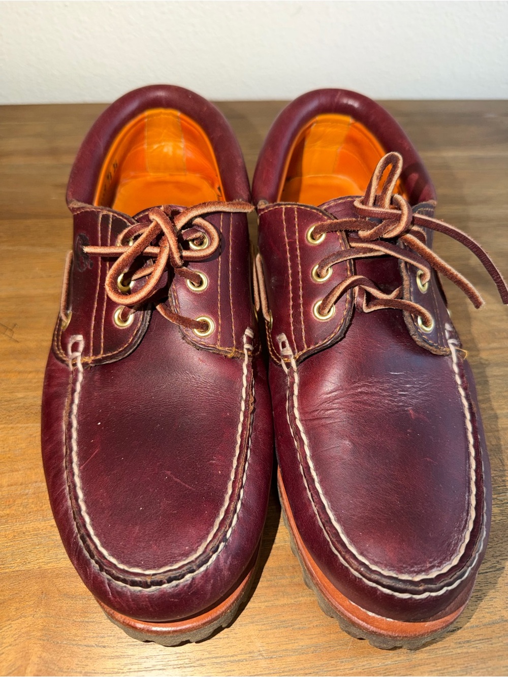 Timberland Men's Burgundy Leather Boat Shoes with Orange Insoles - Picture 2 of 8